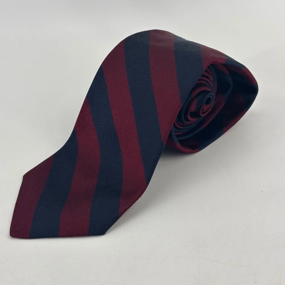Ferrell Reed Silk Tie Mens OS Navy Burgundy Rep Stripe Handmade Business Preppy